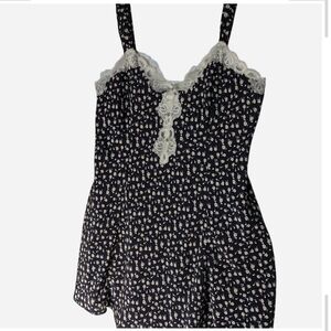 Pre-owned Vintage Navy Floral Lace Women's Chemise